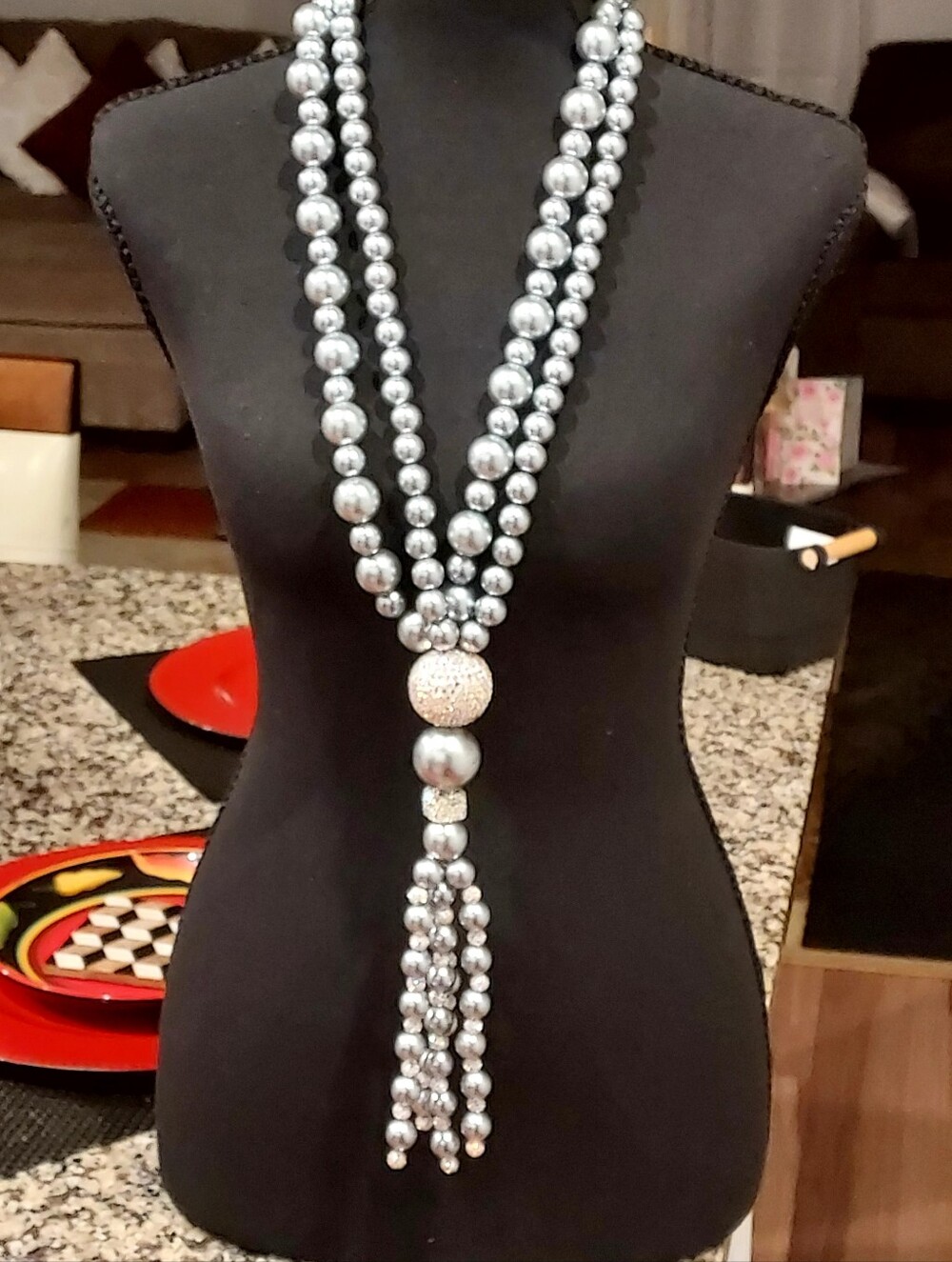 Handmade Silver Multi-Strand Beaded Tassel Necklace